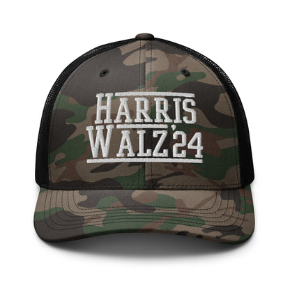 Harris Walz 2024 24 Camo Trucker Hat Camo Black