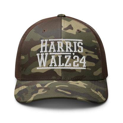 Harris Walz 2024 24 Camo Trucker Hat Camo Brown