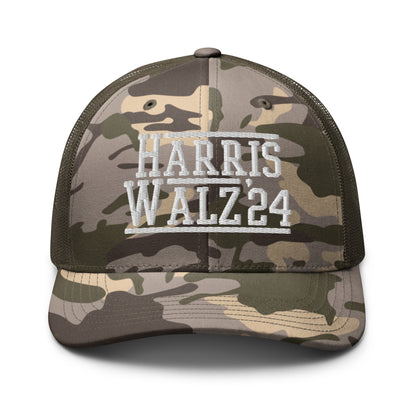 Harris Walz 2024 24 Camo Trucker Hat Camo Olive