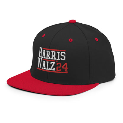 Harris Walz 2024 24 Flat Bill Brim Snapback Hat Black Red