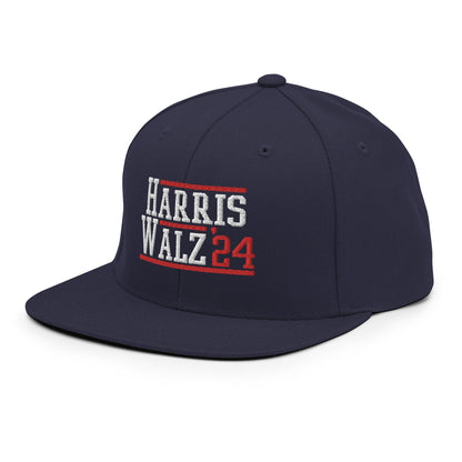 Harris Walz 2024 24 Flat Bill Brim Snapback Hat Navy