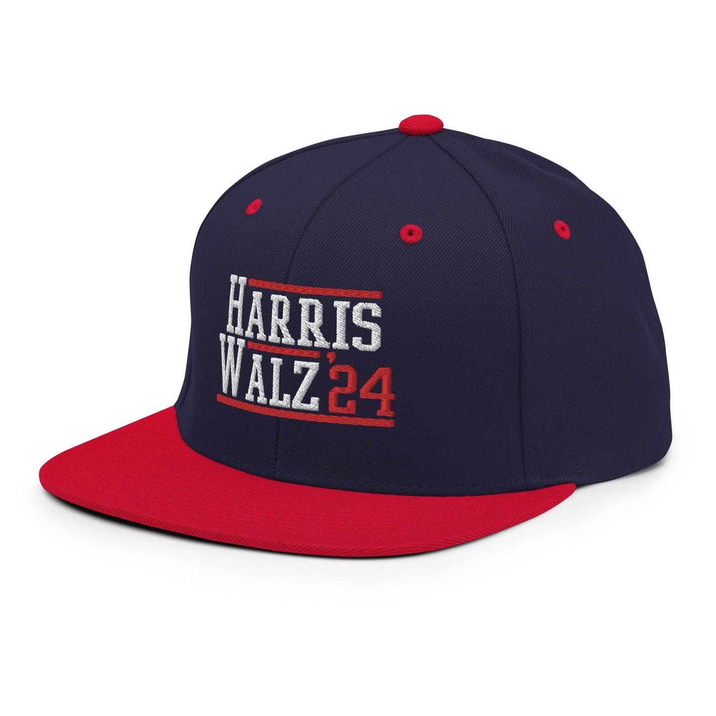 Harris Walz 2024 24 Flat Bill Brim Snapback Hat Navy Red