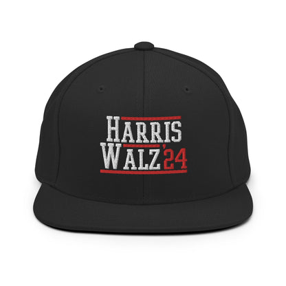 Harris Walz 2024 24 Flat Bill Brim Snapback Hat Black