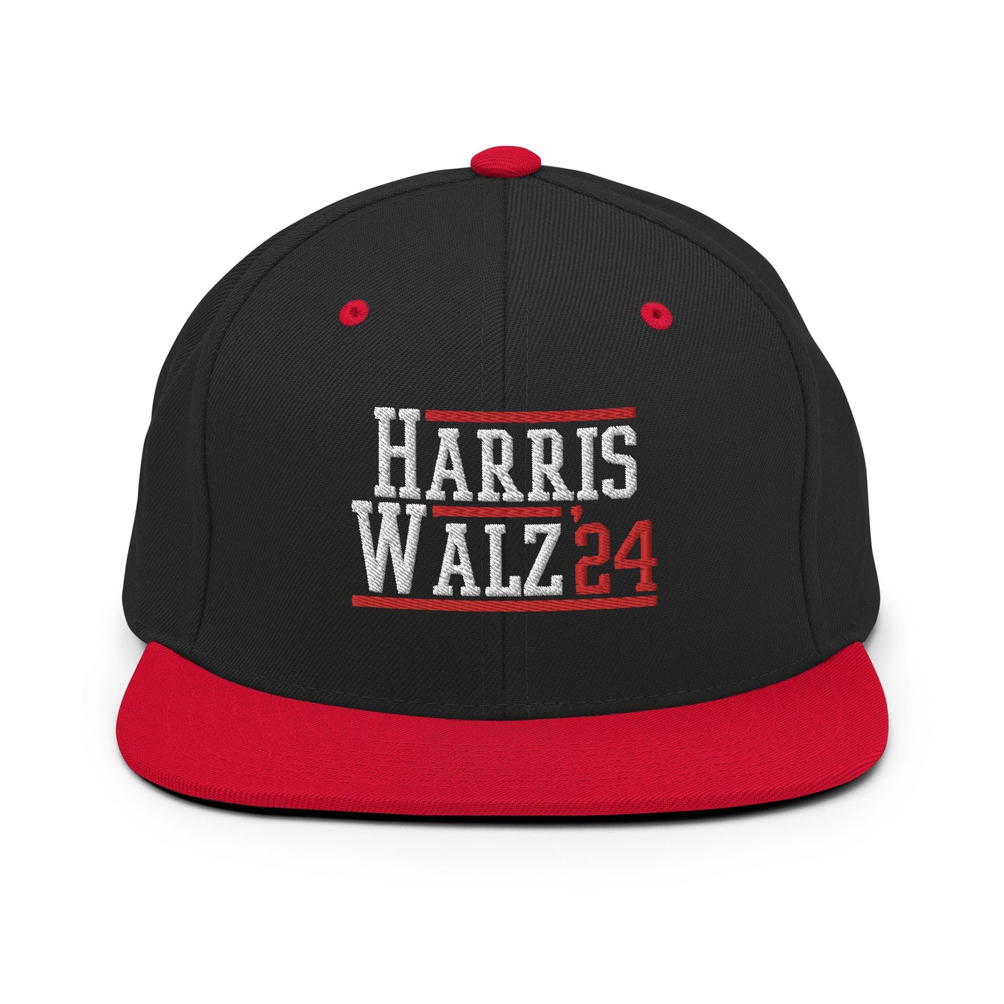 Harris Walz 2024 24 Flat Bill Brim Snapback Hat Black Red