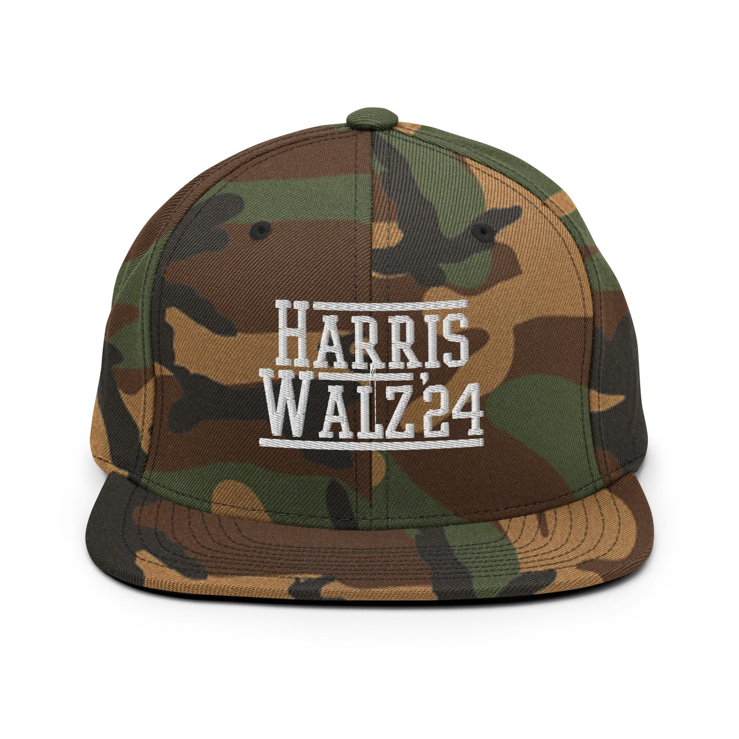 Harris Walz 2024 24 Flat Bill Brim Snapback Hat Green Camo