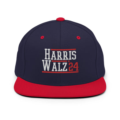 Harris Walz 2024 24 Flat Bill Brim Snapback Hat Navy Red