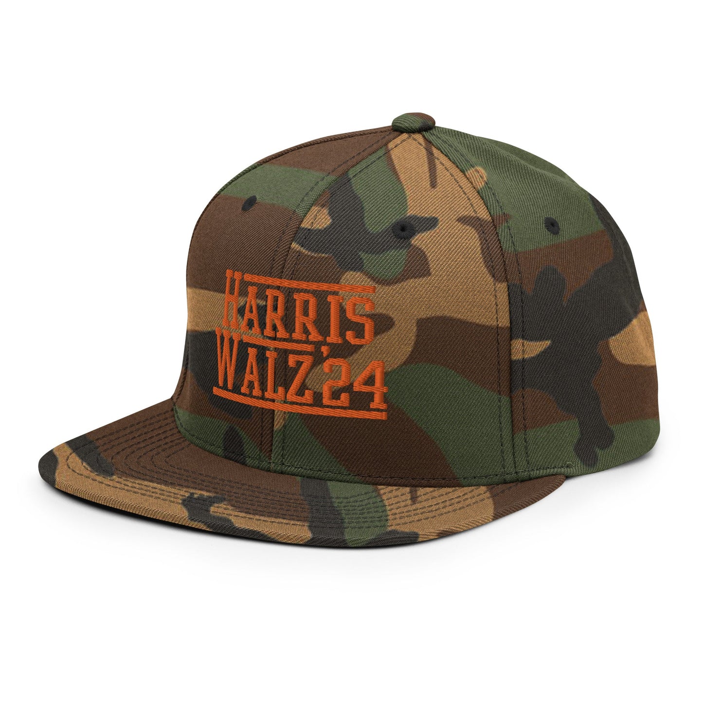 Harris Walz 2024 24 Flat Bill Brim Snapback Hat Orange Camo Camo