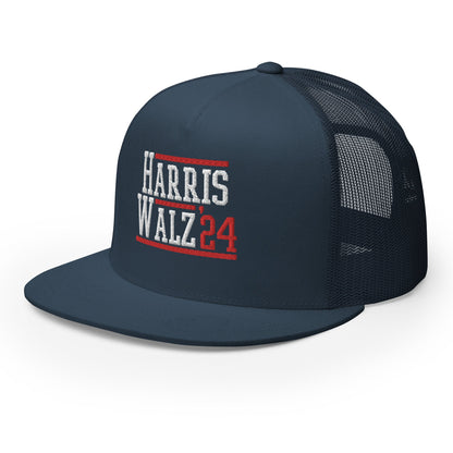 Harris Walz 2024 24 Flat Bill Brim Trucker Hat Navy