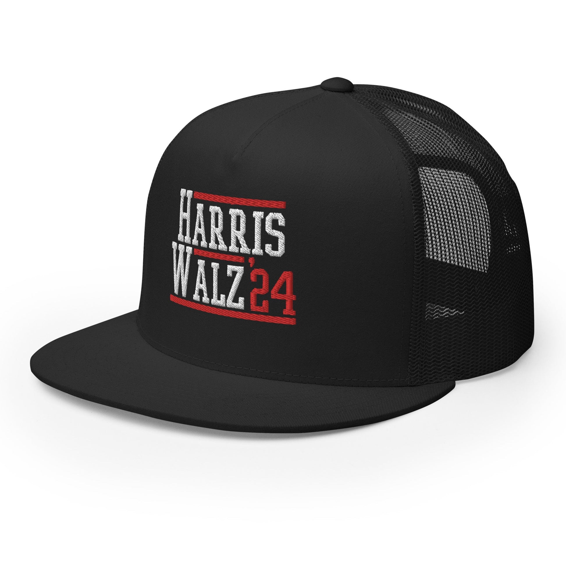 Harris Walz 2024 24 Flat Bill Brim Trucker Hat Black