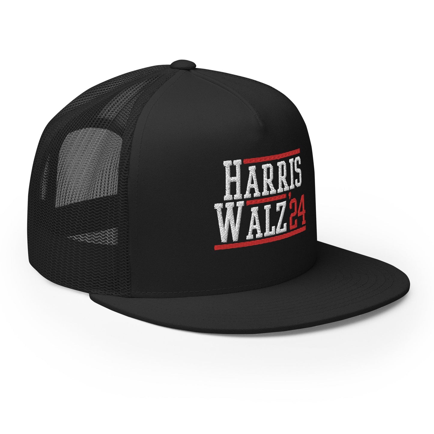 Harris Walz 2024 24 Flat Bill Brim Trucker Hat Black