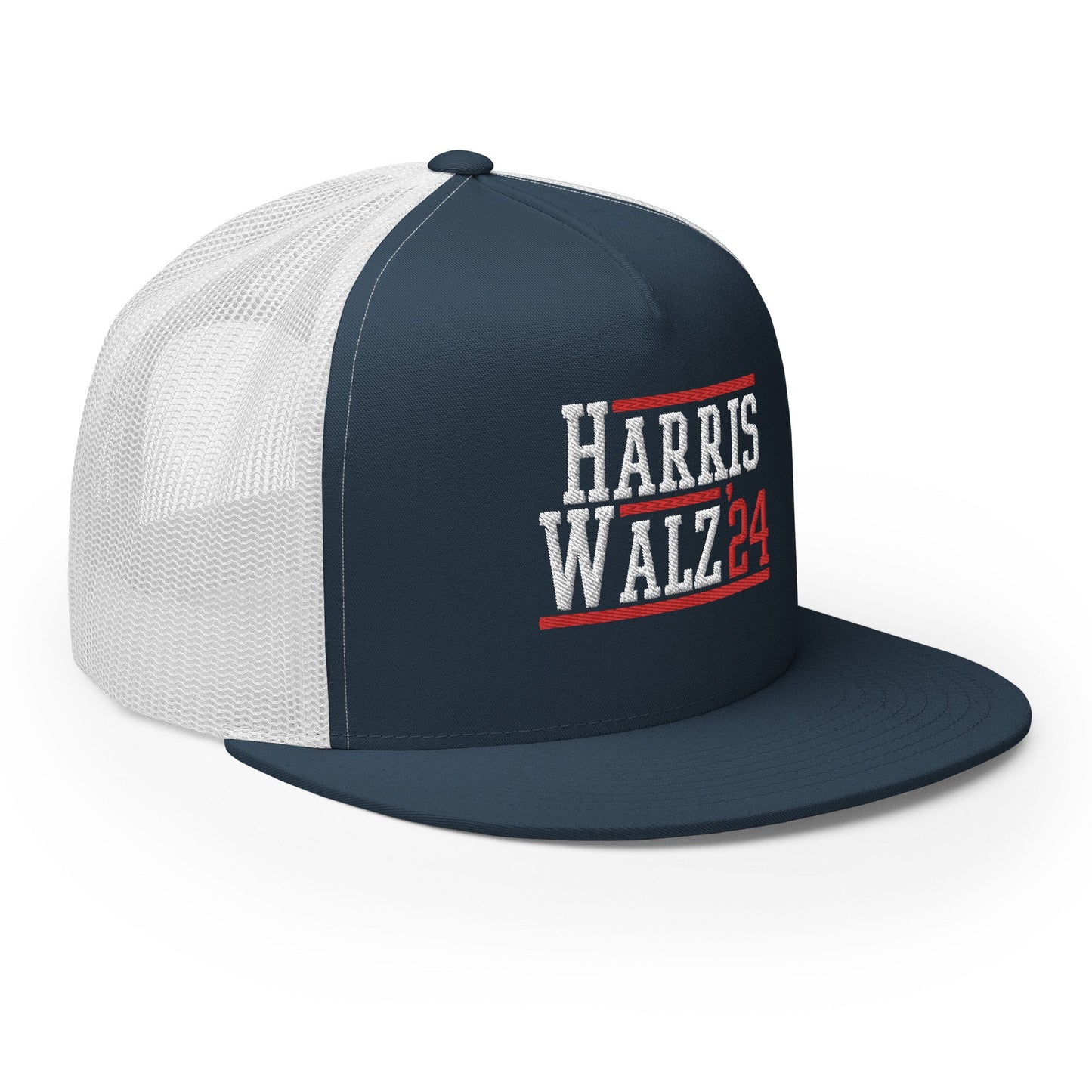 Harris Walz 2024 24 Flat Bill Brim Trucker Hat Navy White