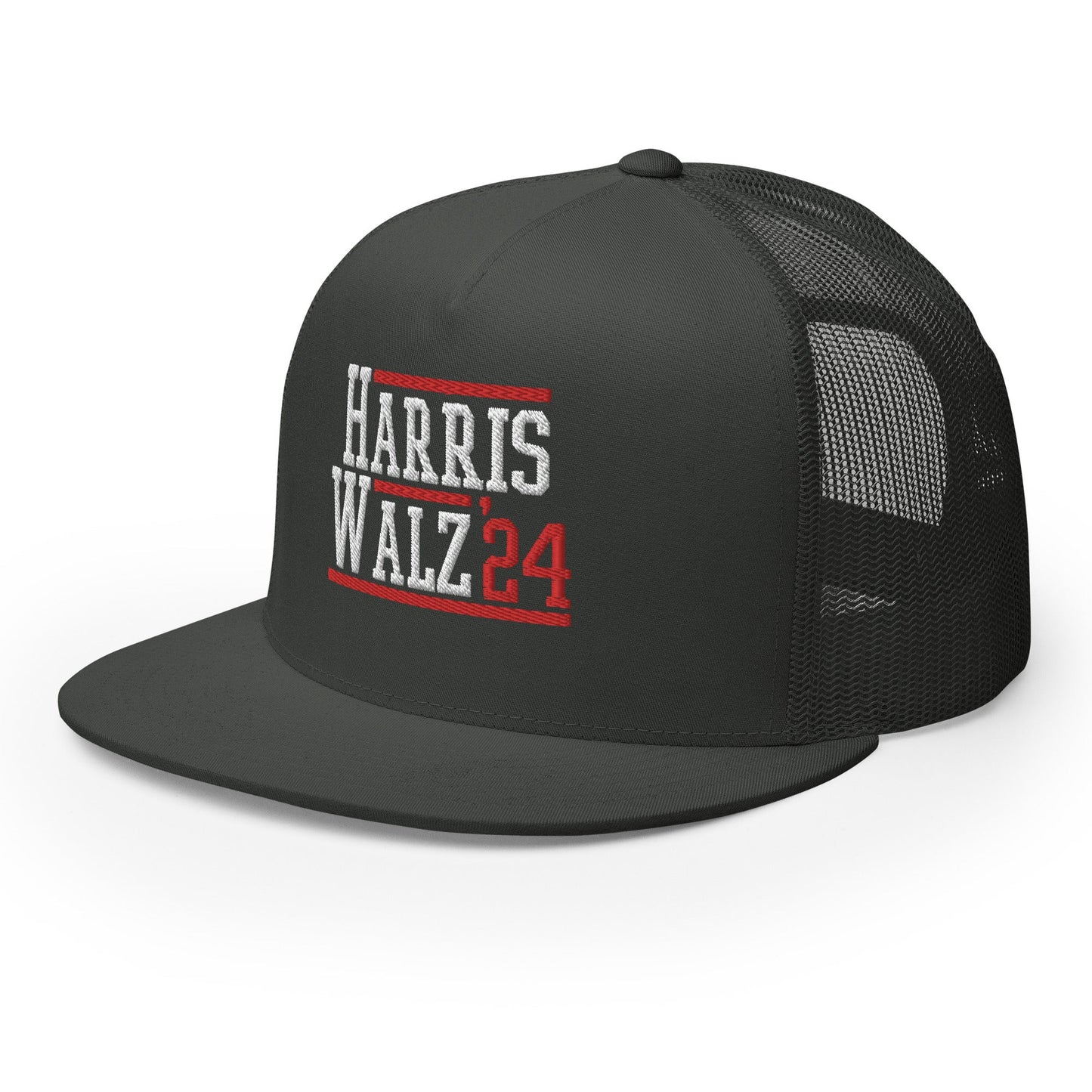 Harris Walz 2024 24 Flat Bill Brim Trucker Hat Charcoal