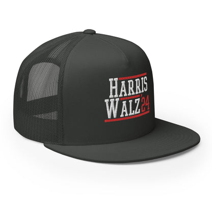 Harris Walz 2024 24 Flat Bill Brim Trucker Hat Charcoal