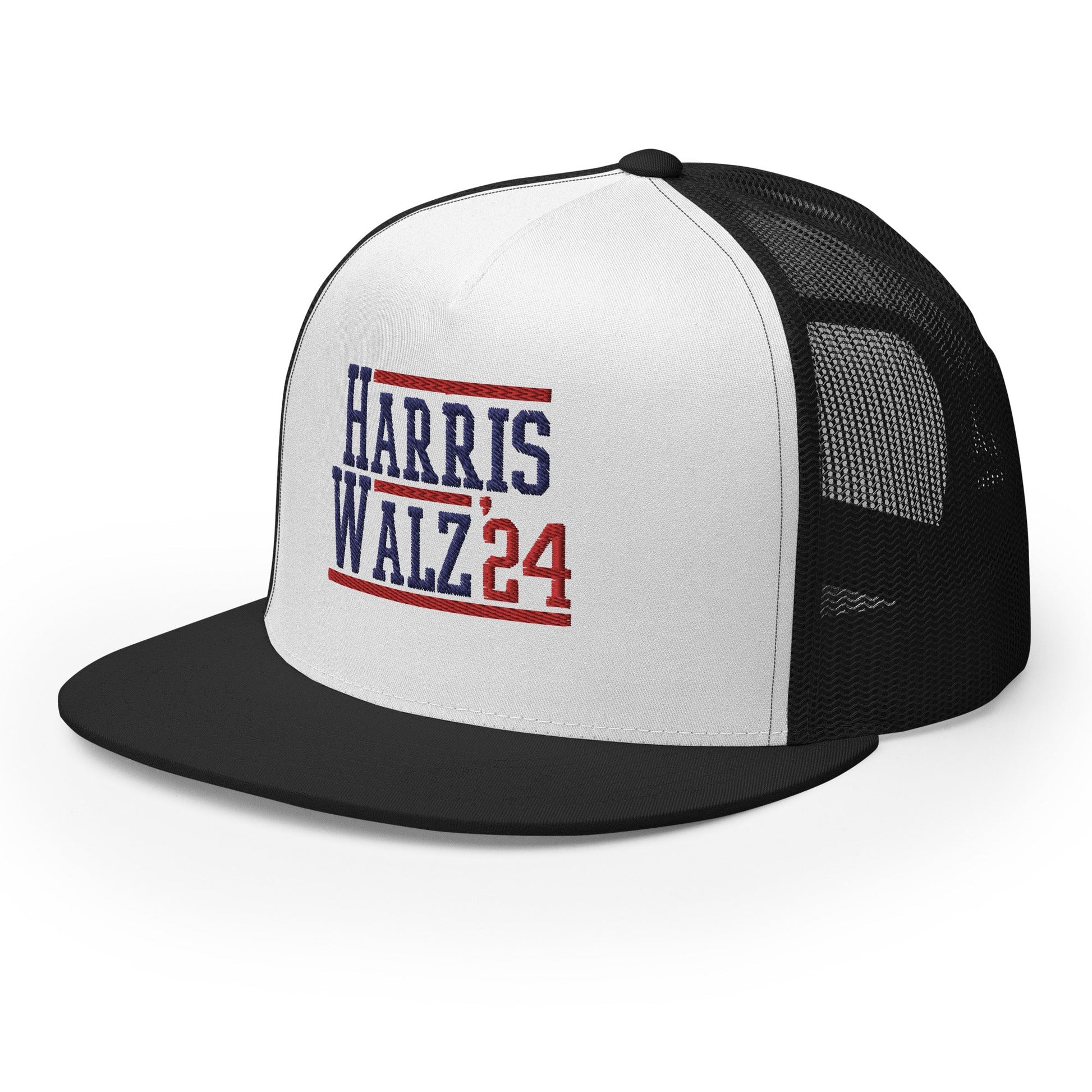 Harris Walz 2024 24 Flat Bill Brim Trucker Hat Black White Black