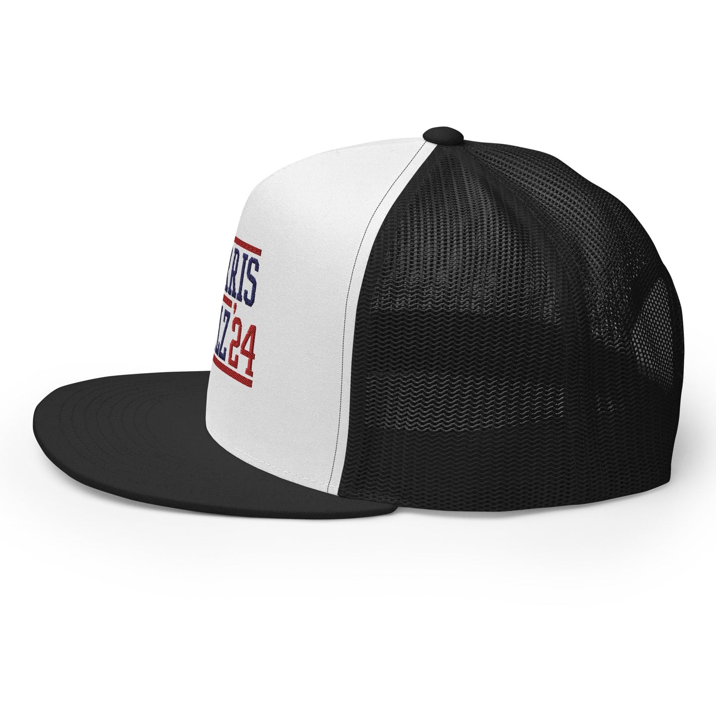 Harris Walz 2024 24 Flat Bill Brim Trucker Hat Black White Black