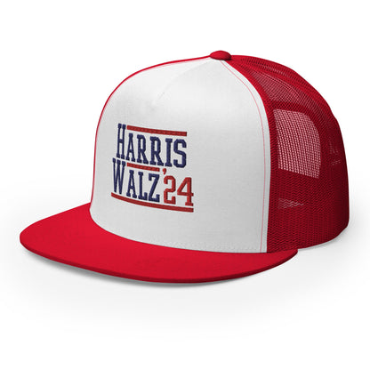 Harris Walz 2024 24 Flat Bill Brim Trucker Hat Red White Red