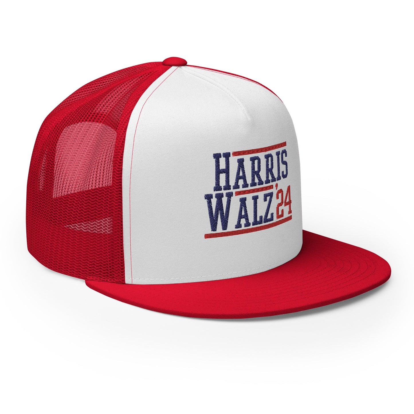 Harris Walz 2024 24 Flat Bill Brim Trucker Hat Red White Red