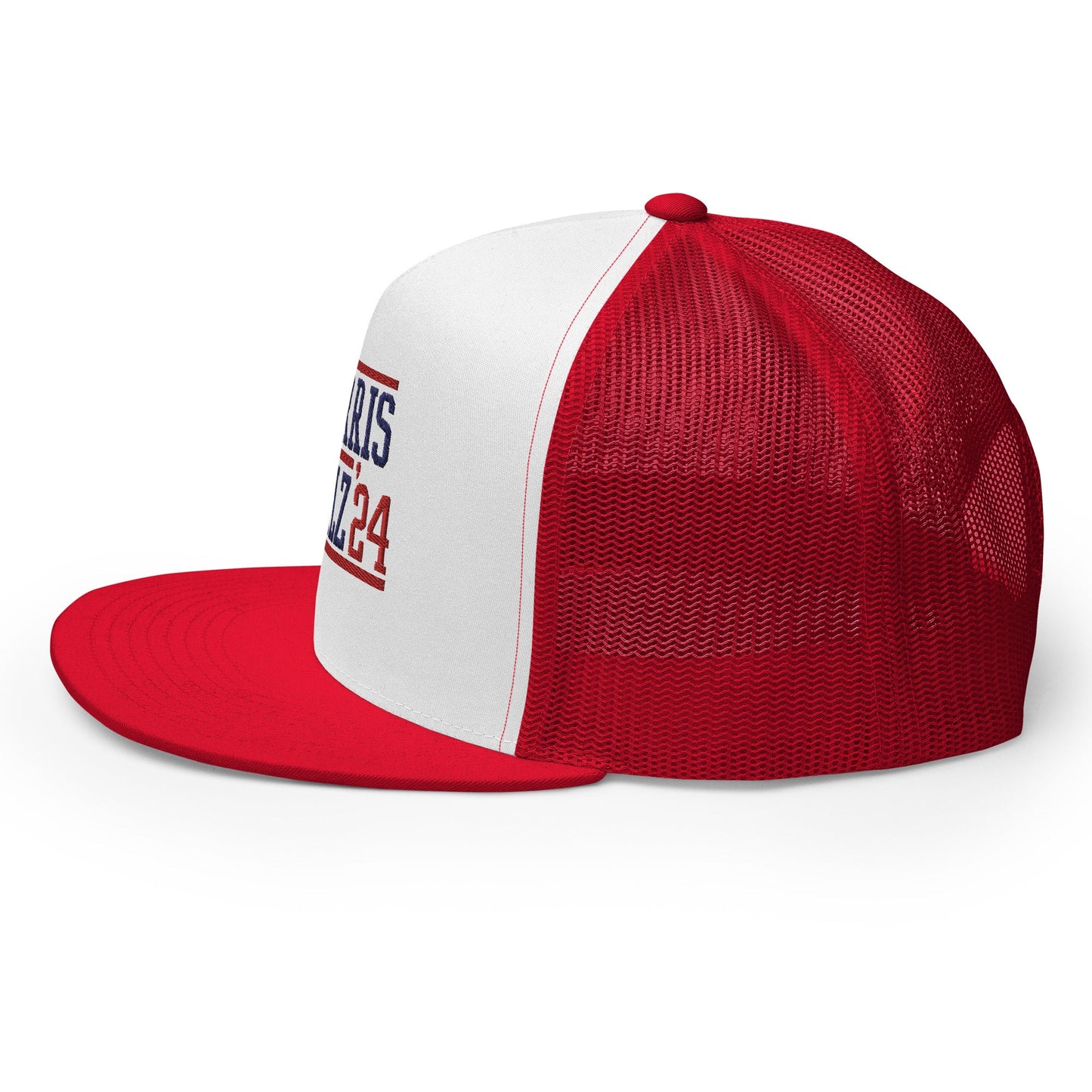 Harris Walz 2024 24 Flat Bill Brim Trucker Hat Red White Red