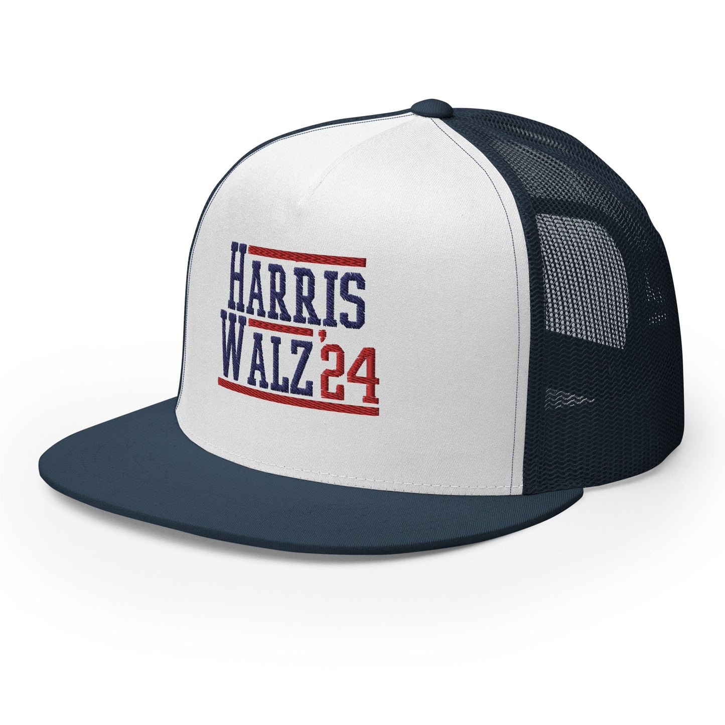 Harris Walz 2024 24 Flat Bill Brim Trucker Hat Navy White Navy