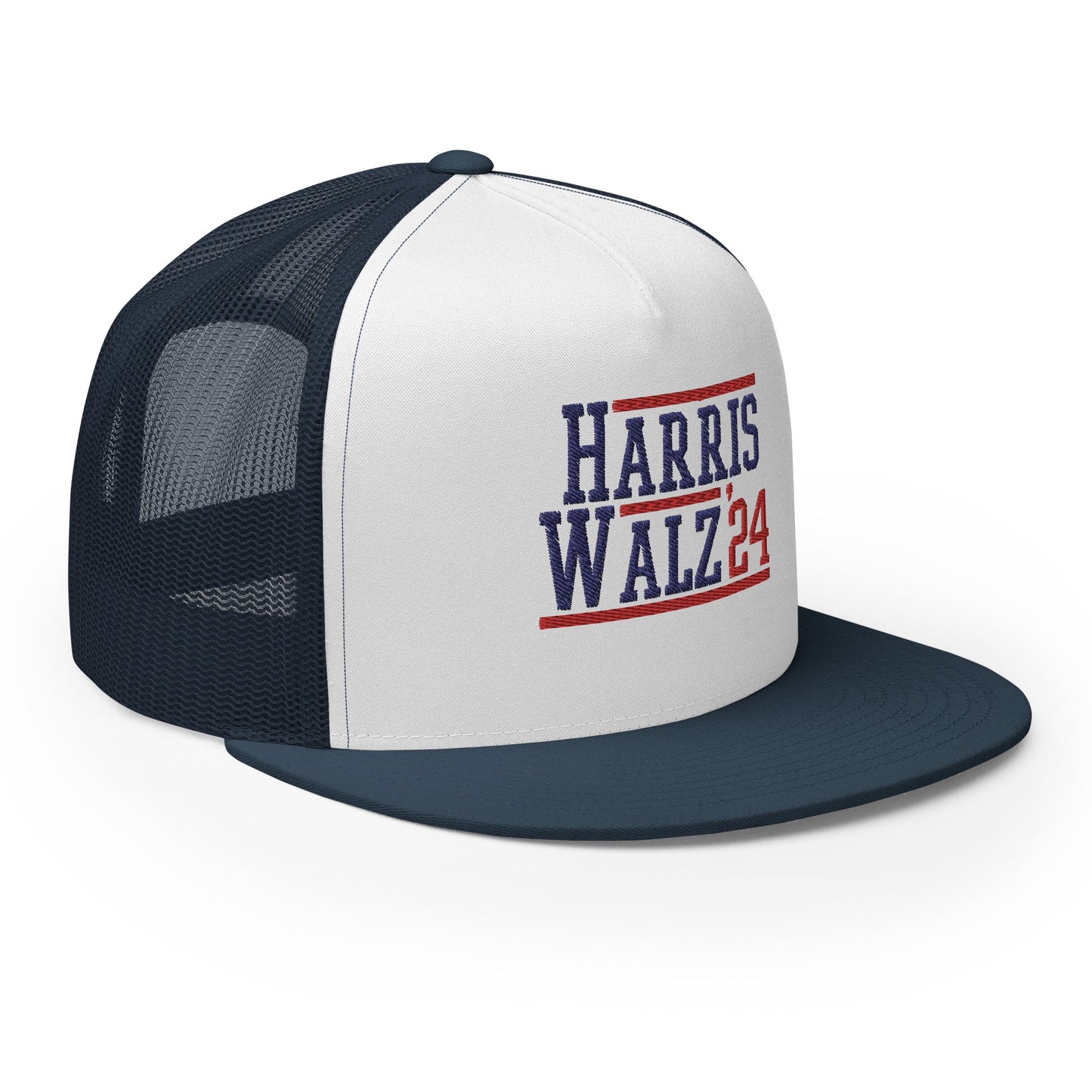 Harris Walz 2024 24 Flat Bill Brim Trucker Hat Navy White Navy