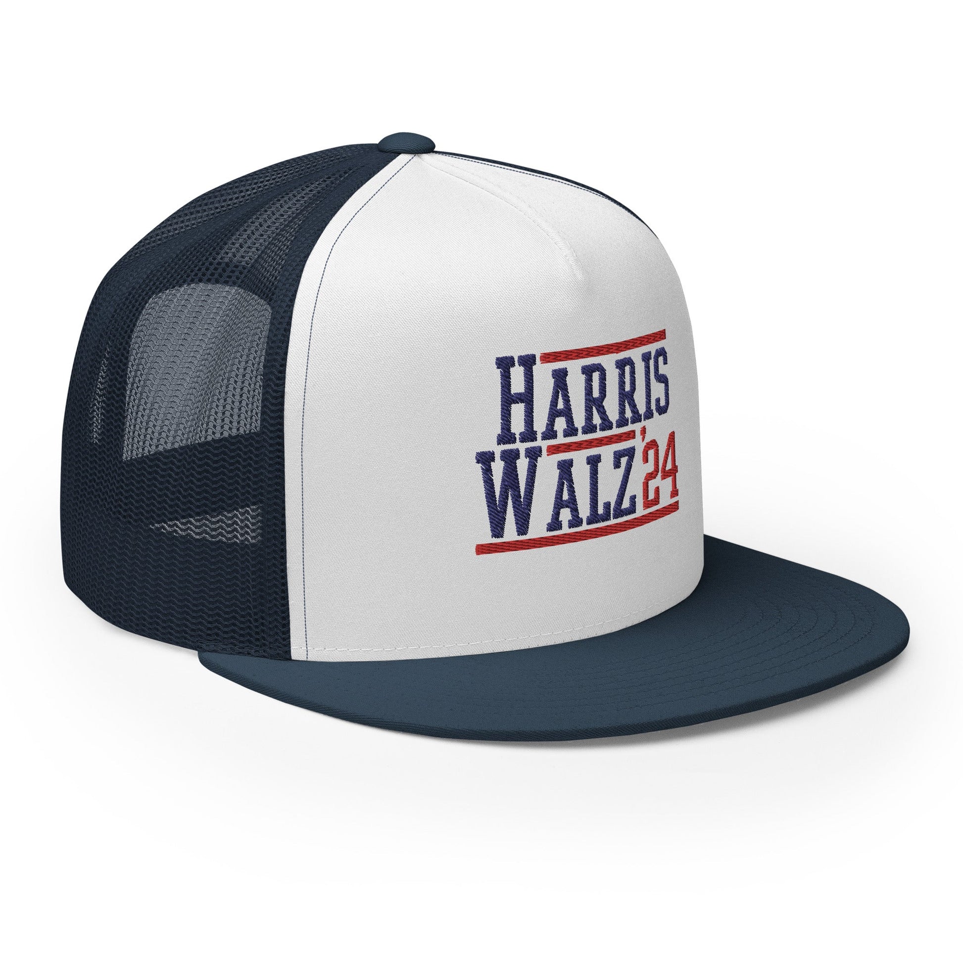 Harris Walz 2024 24 Flat Bill Brim Trucker Hat Navy White Navy