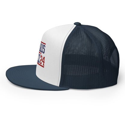 Harris Walz 2024 24 Flat Bill Brim Trucker Hat Navy White Navy