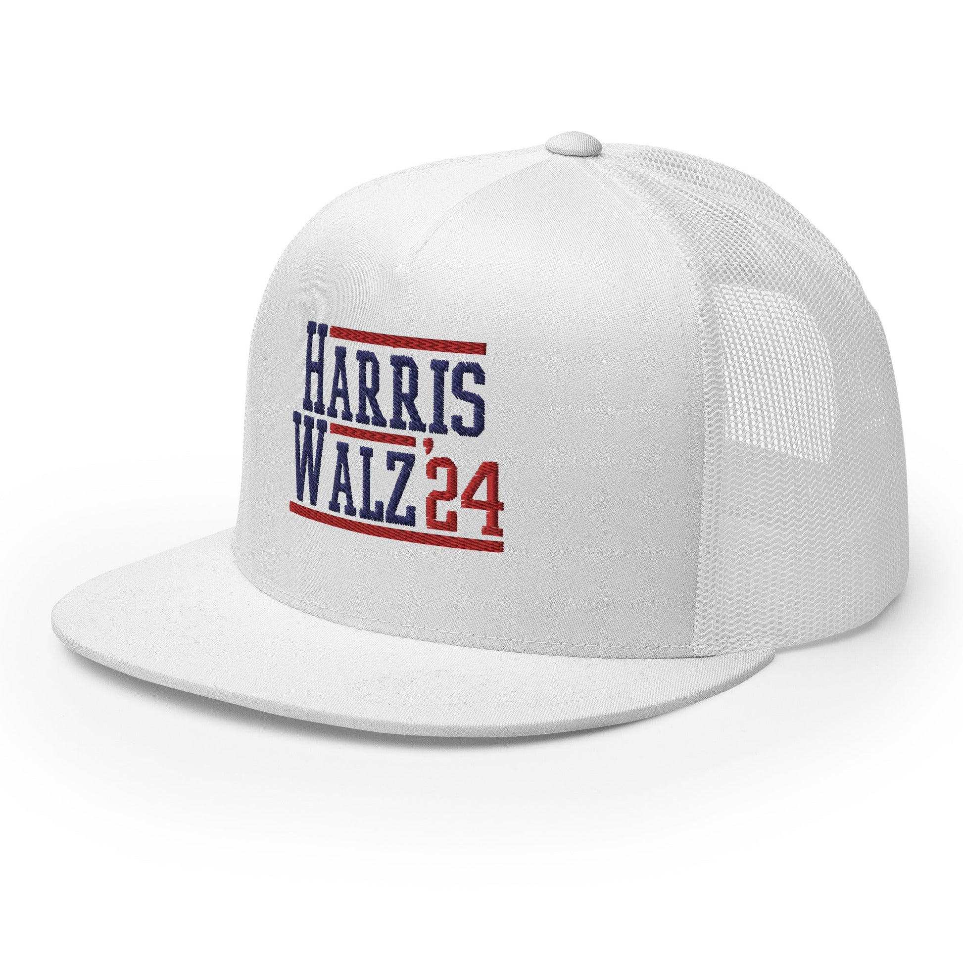 Harris Walz 2024 24 Flat Bill Brim Trucker Hat White