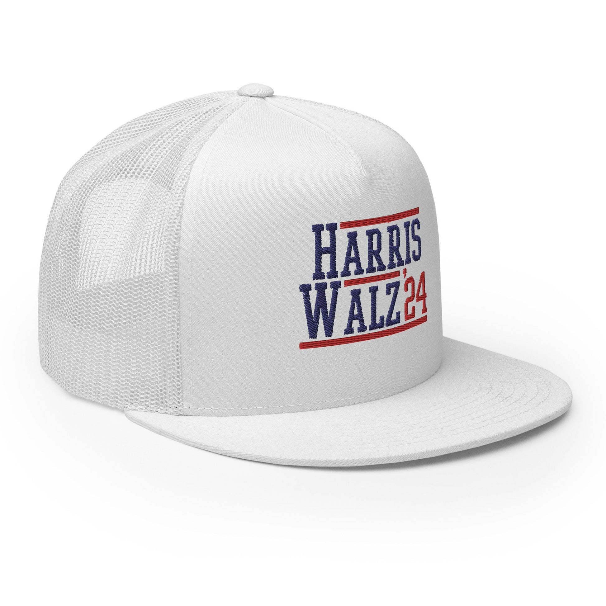 Harris Walz 2024 24 Flat Bill Brim Trucker Hat White