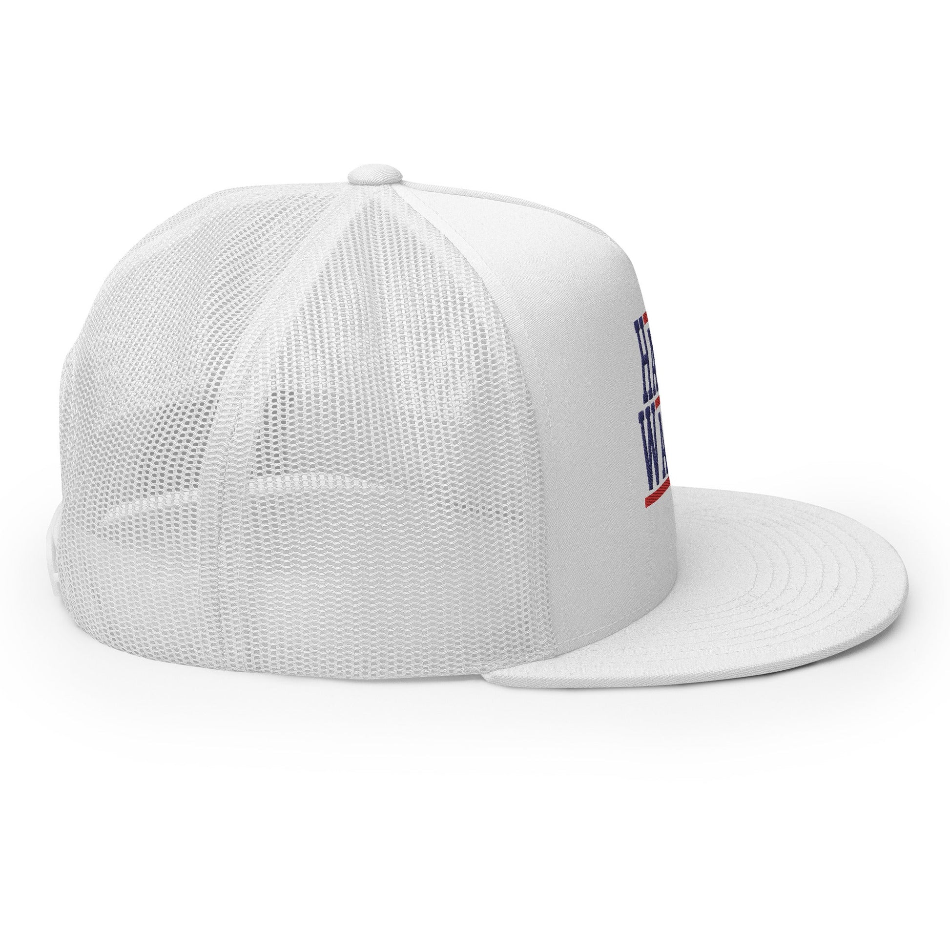 Harris Walz 2024 24 Flat Bill Brim Trucker Hat White