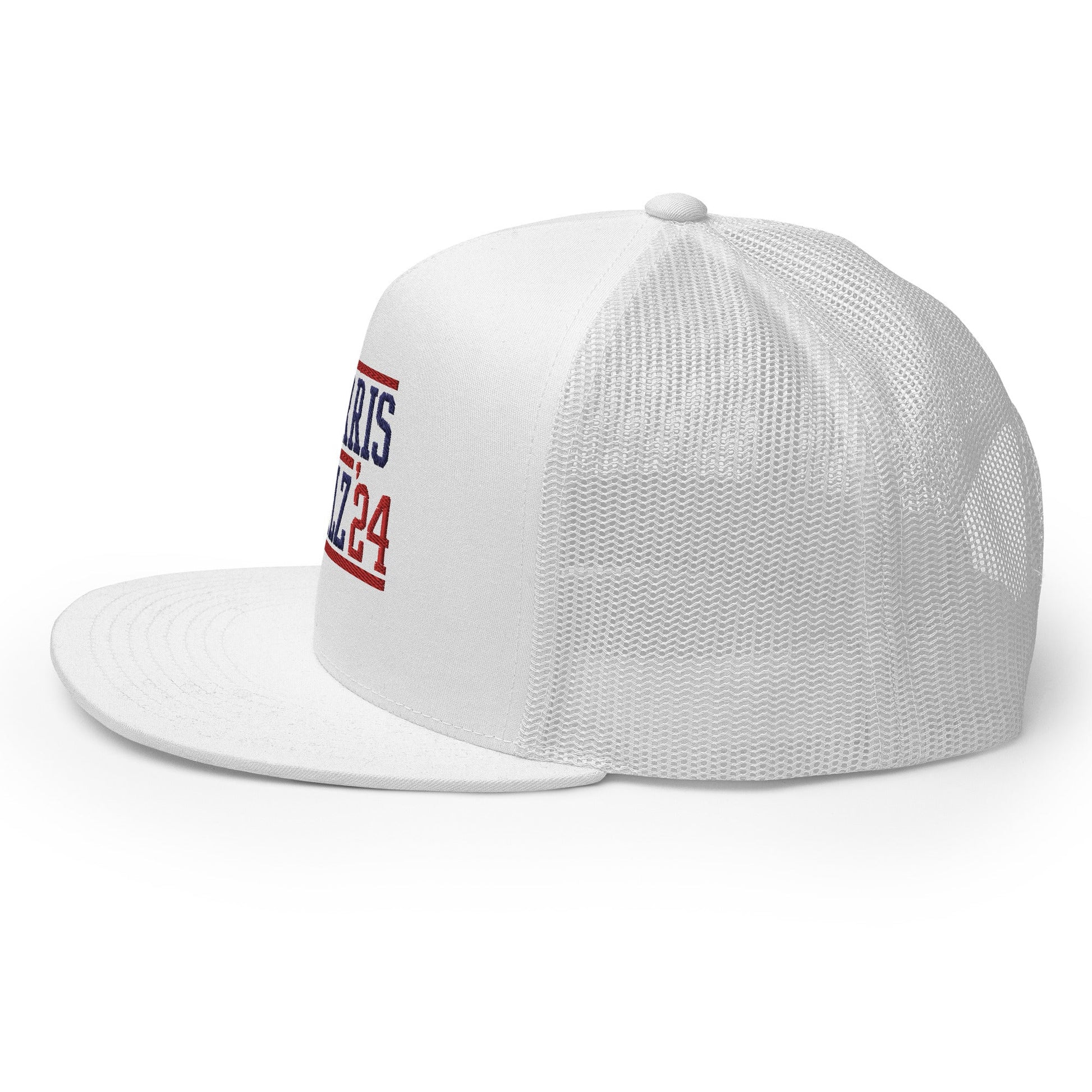 Harris Walz 2024 24 Flat Bill Brim Trucker Hat White