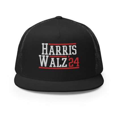 Harris Walz 2024 24 Flat Bill Brim Trucker Hat Black