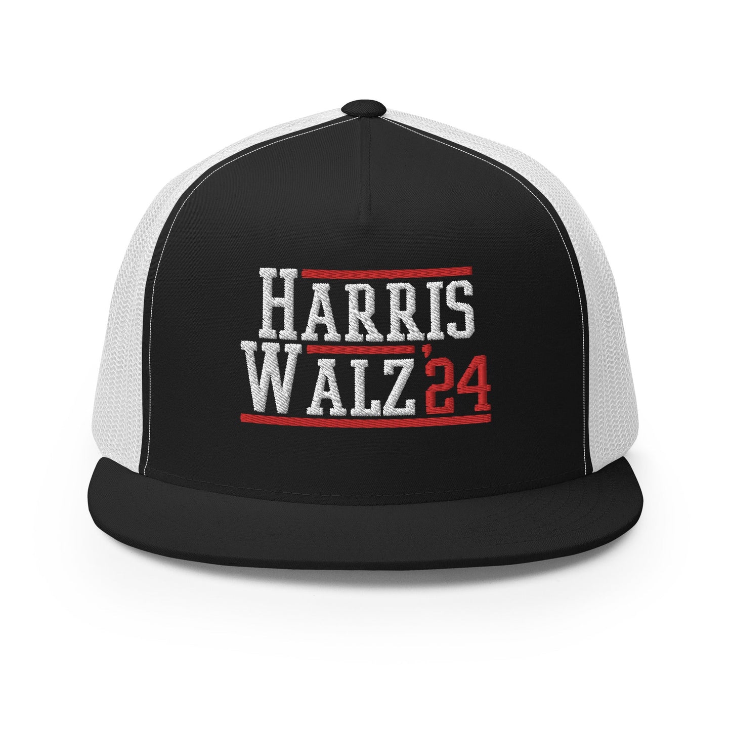 Harris Walz 2024 24 Flat Bill Brim Trucker Hat Black White