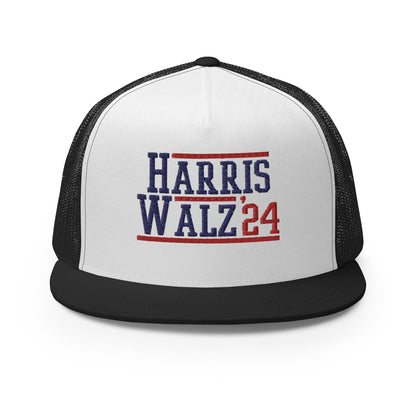 Harris Walz 2024 24 Flat Bill Brim Trucker Hat Black White Black