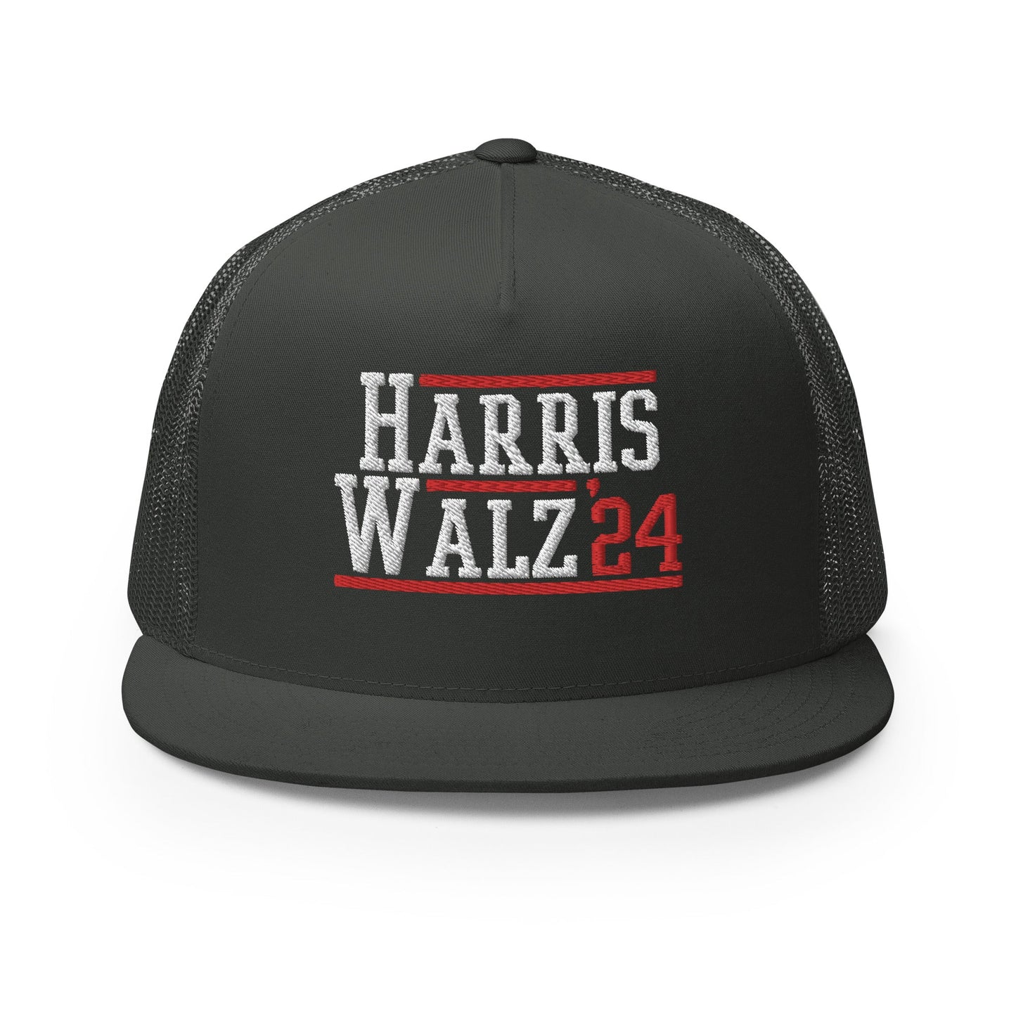 Harris Walz 2024 24 Flat Bill Brim Trucker Hat Charcoal