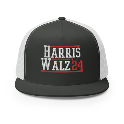 Harris Walz 2024 24 Flat Bill Brim Trucker Hat Charcoal White