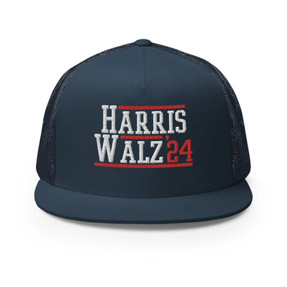 Harris Walz 2024 24 Flat Bill Brim Trucker Hat Navy