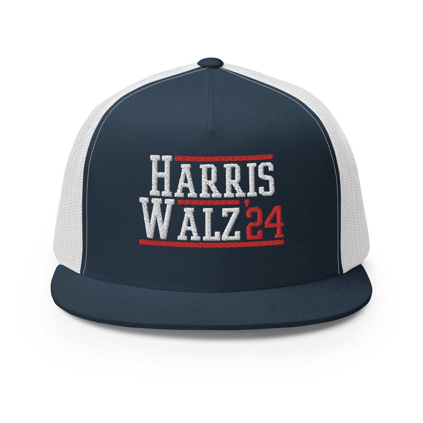 Harris Walz 2024 24 Flat Bill Brim Trucker Hat Navy White