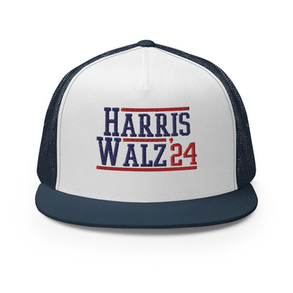 Harris Walz 2024 24 Flat Bill Brim Trucker Hat Navy White Navy