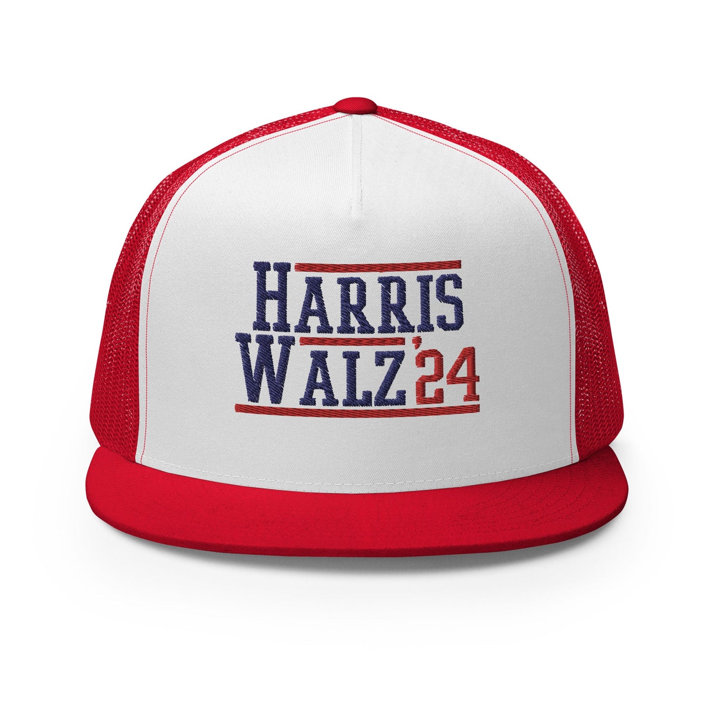 Harris Walz 2024 24 Flat Bill Brim Trucker Hat Red White Red