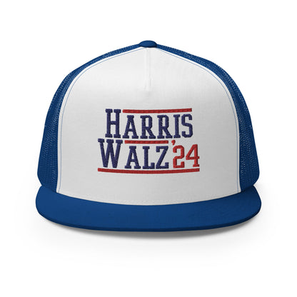 Harris Walz 2024 24 Flat Bill Brim Trucker Hat Royal White Royal