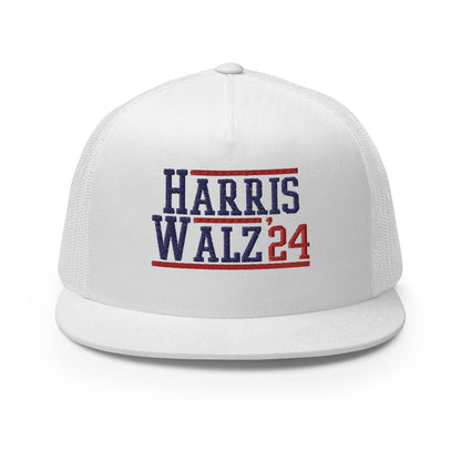 Harris Walz 2024 24 Flat Bill Brim Trucker Hat White