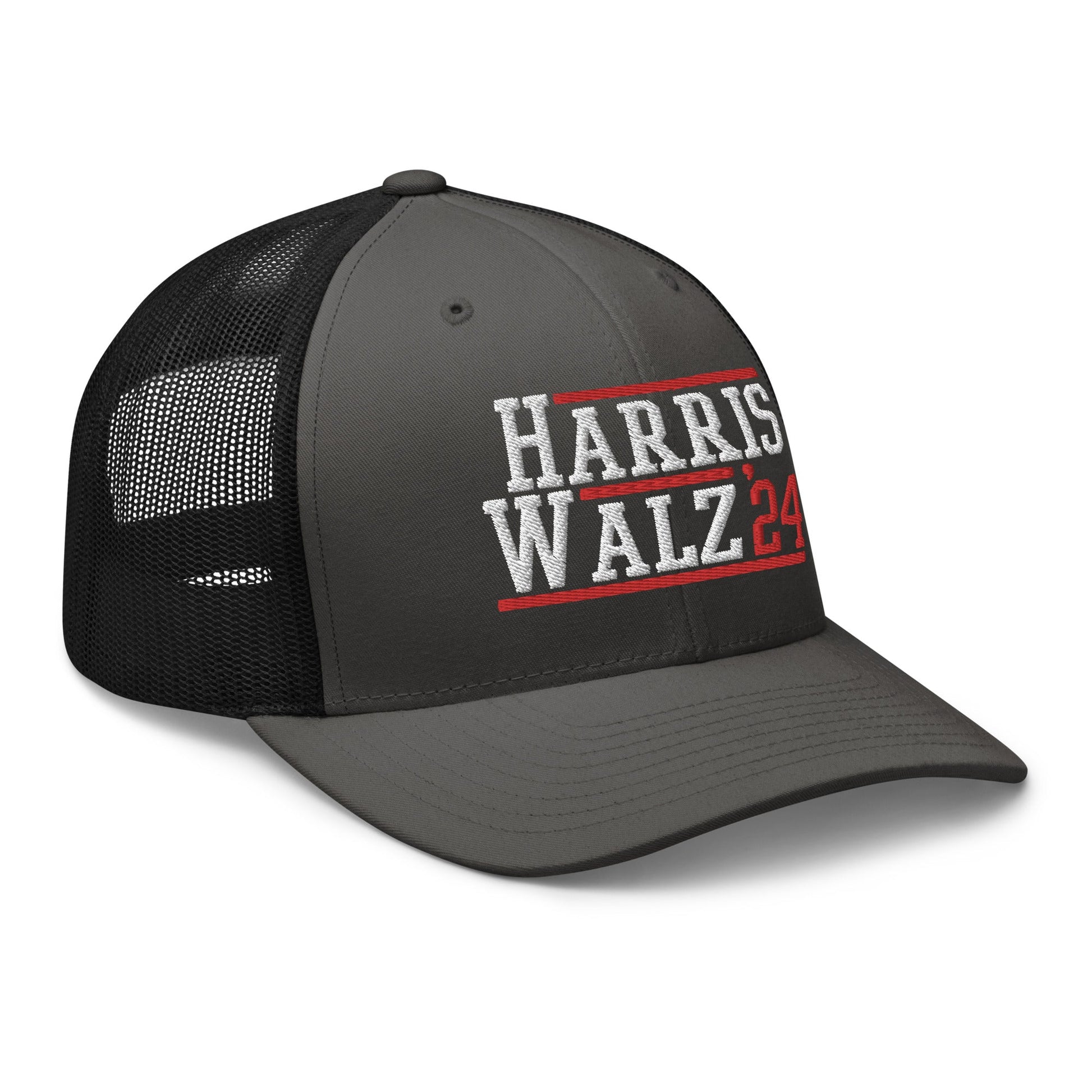 Harris Walz 2024 24 Retro Trucker Hat Charcoal Black