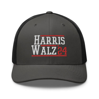 Harris Walz 2024 24 Retro Trucker Hat Charcoal Black