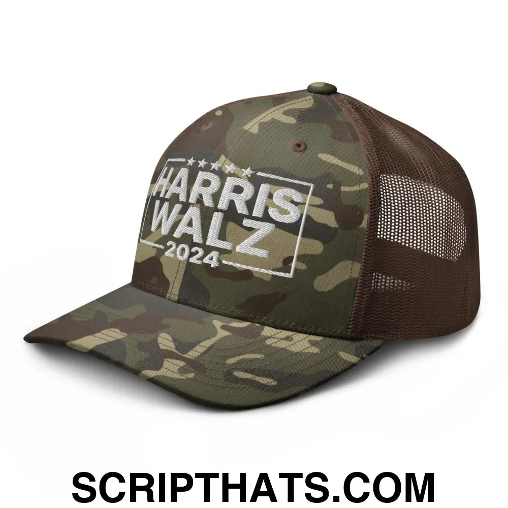 Harris Walz 2024 Camo Trucker Hat Camo Brown