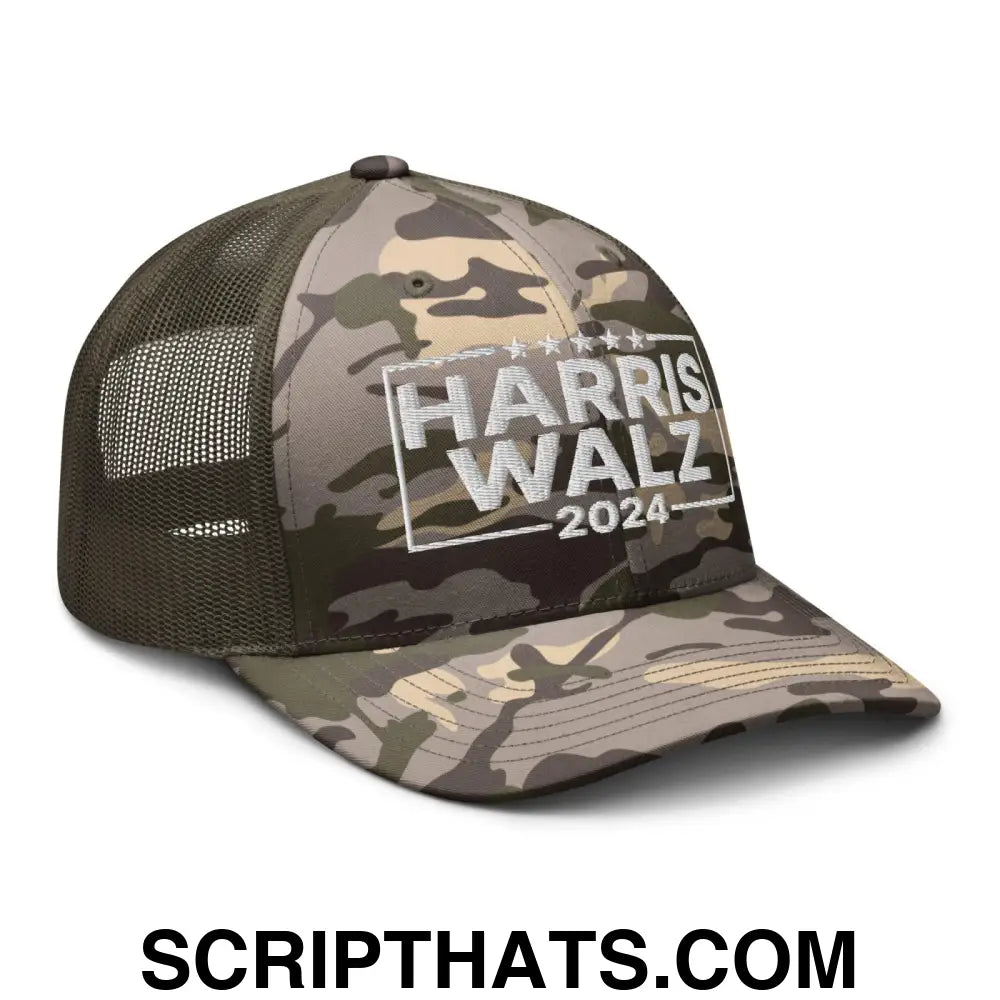 Harris Walz 2024 Camo Trucker Hat Camo Olive