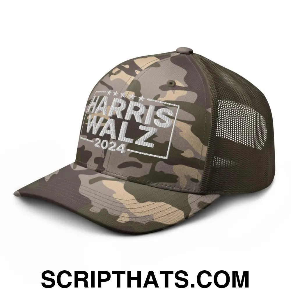 Harris Walz 2024 Camo Trucker Hat Camo Olive