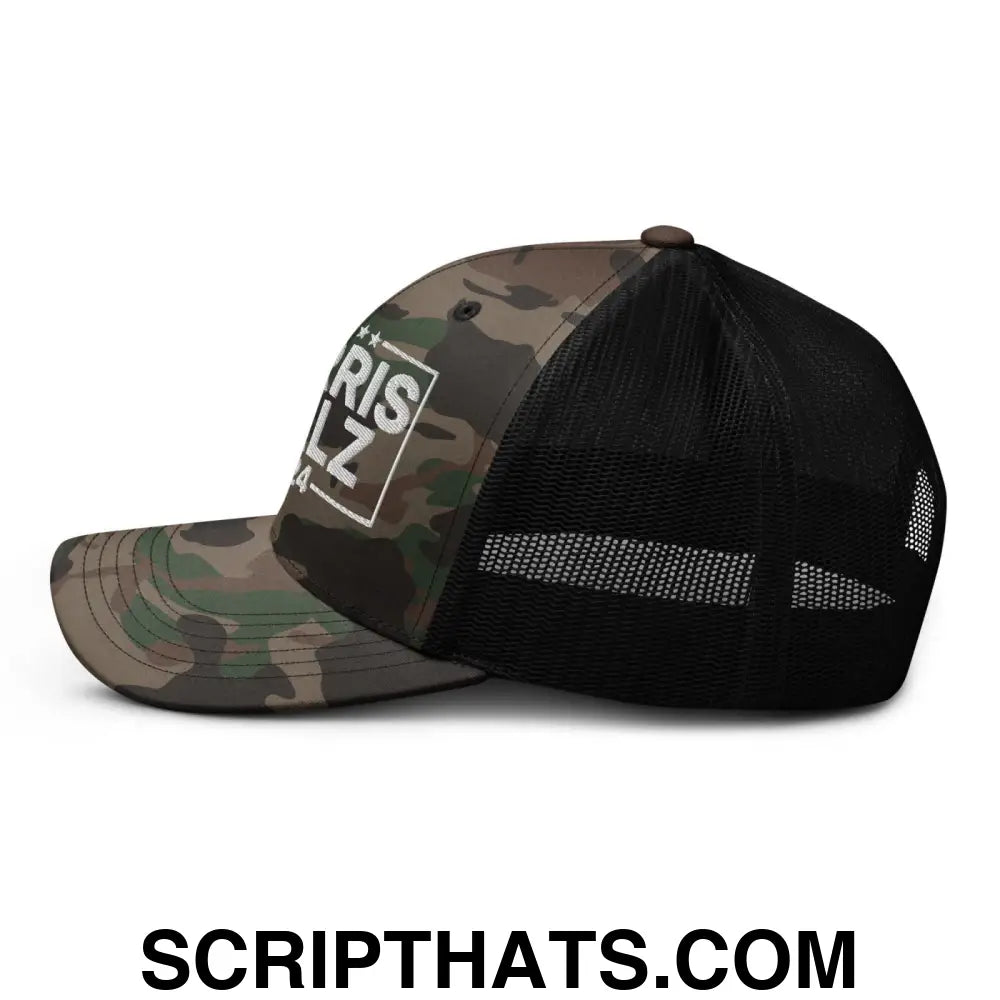 Harris Walz 2024 Camo Trucker Hat Camo Black