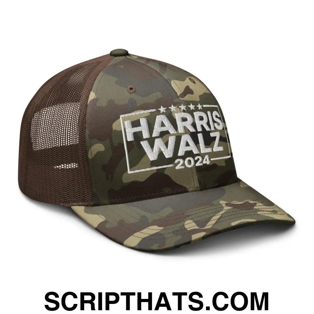 Harris Walz 2024 Camo Trucker Hat Camo Brown