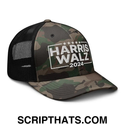 Harris Walz 2024 Camo Trucker Hat Camo Black