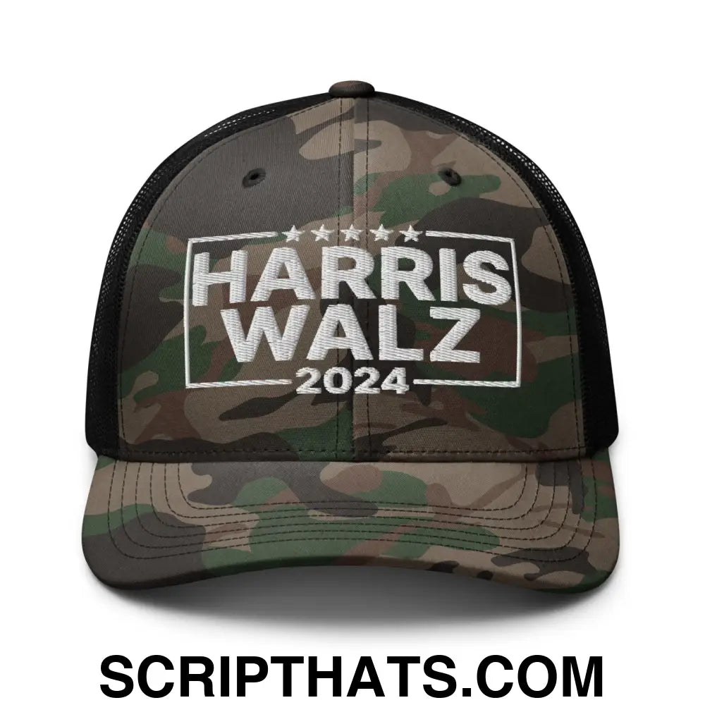 Harris Walz 2024 Camo Trucker Hat Camo Black